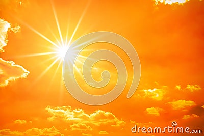 Orange Sky With Blazing Sun Stock Photo