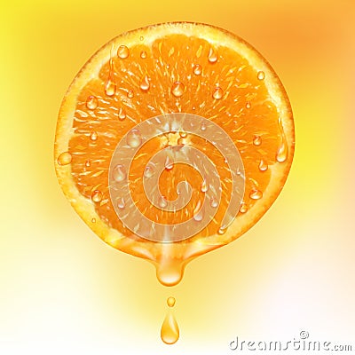 Orange slice with drops of juice. Cartoon Illustration