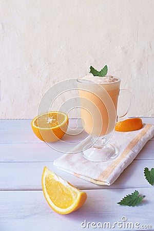 Orange smoothie, milkshake with orange and mint Stock Photo