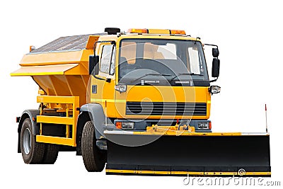 Orange snow plow truck Stock Photo