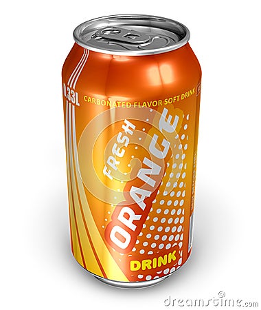 Orange soda drink in metal can Stock Photo