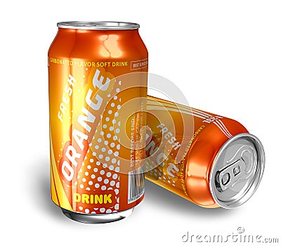 Orange soda drinks in metal cans Stock Photo