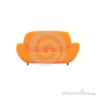 Orange sofa or couch, living room or office interior, furniture for relaxation cartoon vector Illustration Vector Illustration