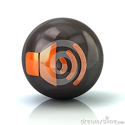 Orange speaker icon on black glossy sphere Cartoon Illustration