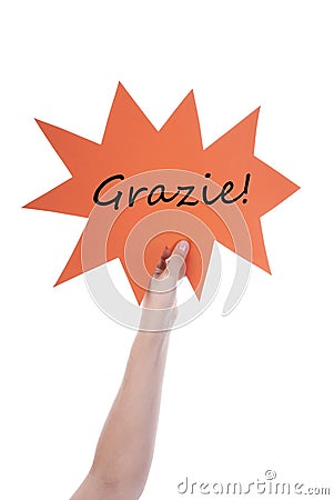 Orange Speech Balloon With Italian Grazie Stock Photo