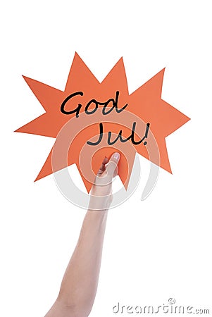 Orange Speech Balloon With Swedish God Jul Stock Photo