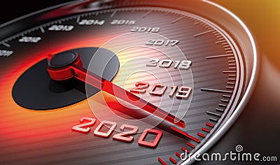 Orange speedometer with needle moving towards 2020 Cartoon Illustration