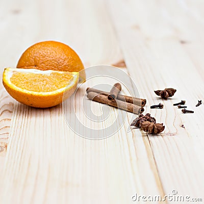 Orange and spices for mulled wine Stock Photo