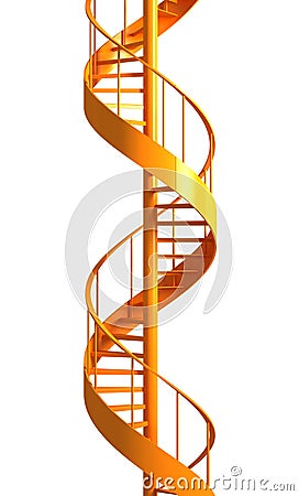 Orange spiral staircase isolated on white background Cartoon Illustration