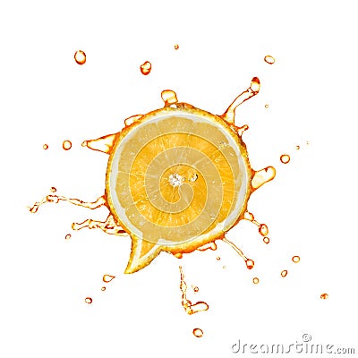 Orange with splash in shape of dialog box Stock Photo