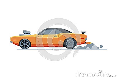 Orange Sport Racing Car, Side View, Retro Fast Motor Racing Vehicle Vector Illustration Vector Illustration