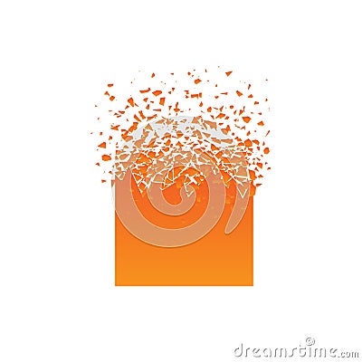 Orange square explosion. A quadrate with debris Vector Illustration