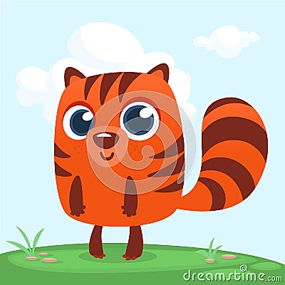 Orange squirrel chipmunk cartoon. Forest animal vector illustration of chipmunk standing on forest background. Vector Illustration