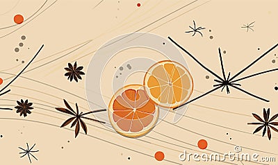 Orange, star anise and cinnamon vector background Vector Illustration