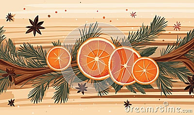 Orange, star anise and cinnamon vector background Vector Illustration