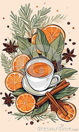 Orange, star anise and cinnamon vector background Vector Illustration