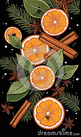 Orange, star anise and cinnamon vector background Vector Illustration