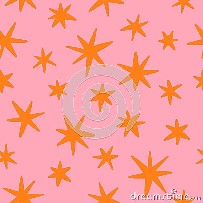 Orange stars on pink background, pattern illustration Cartoon Illustration