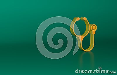 Orange Stethoscope medical instrument icon isolated on green background. Minimalism concept. 3D render illustration Cartoon Illustration