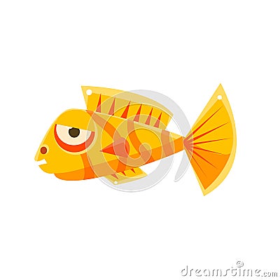 Orange Stripy Phlegmatic Fantastic Aquarium Tropical Fish Cartoon Character Vector Illustration