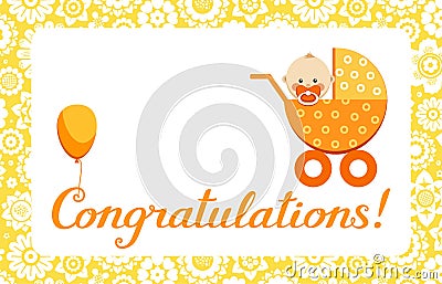 Congratulations, new baby, greeting card, English, vector. Vector Illustration