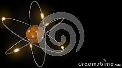 Orange stylized atom and electron orbits. Scientific backdrop with free space for inscriptions. Nuclear, physics, atomic Stock Photo