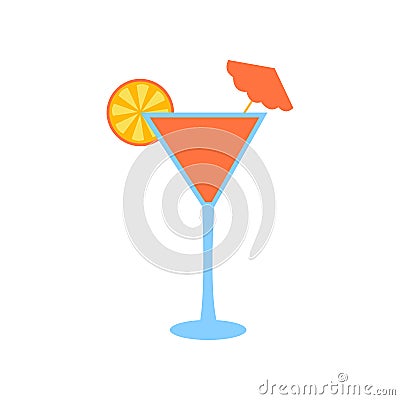 Orange summer cocktail. Refreshing sweet cocktail, summer vacation, simple vector illustration - icon, symbol or sign Vector Illustration