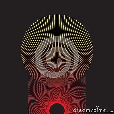 Orange sun abstraction with radial lines Vector Illustration