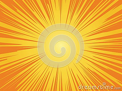 Orange sun background. Sunrise vintage circle shiny design with heating star yellow graphic rays vector pattern Vector Illustration