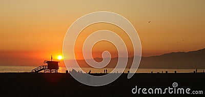 Orange Sunset Along the Sea in Venice Beach Califo Stock Photo