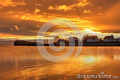 Orange sunset, Hofn, Iceland Stock Photo