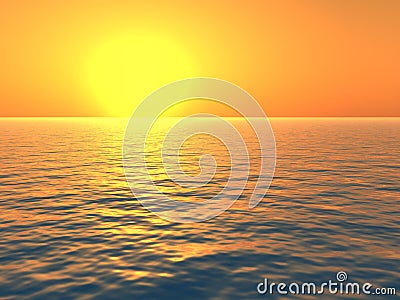 Orange Sunset Over Sea Stock Photo