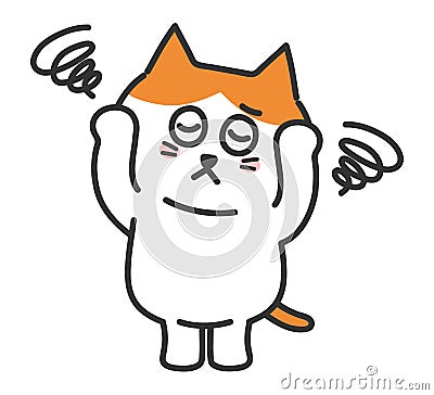 Orange tabby cartoon cat feeling dizzy, vector illustration. Vector Illustration