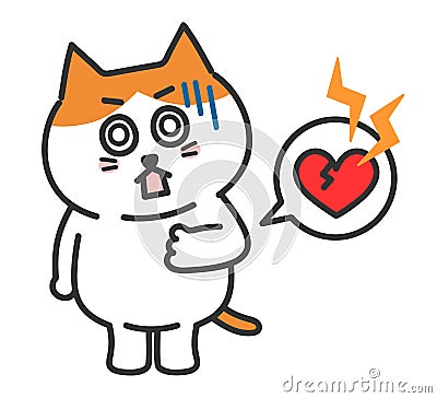 Orange tabby cartoon cat having a heart attack, vector illustration. Vector Illustration
