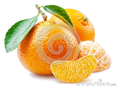 Orange tangerine fruits and slices isolated on white background Stock Photo