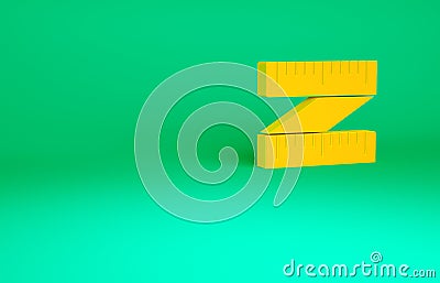 Orange Tape measure icon isolated on green background. Measuring tape. Minimalism concept. 3d illustration 3D render Cartoon Illustration