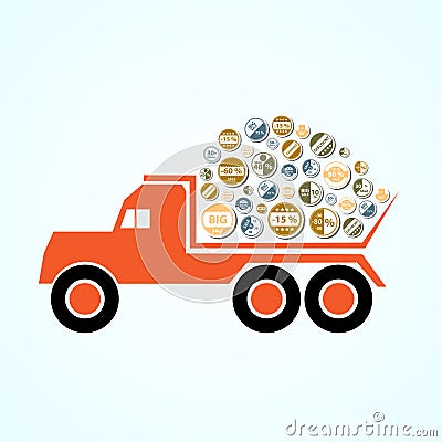 Orange tatra truck with color stickers for sale and discount eps10 Vector Illustration