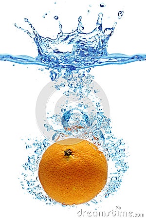 Orange thrown into water Stock Photo