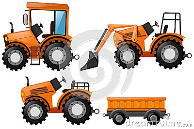 Orange tractor and bulldozer Vector Illustration