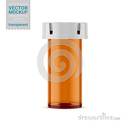 Orange transparent prescription bottle mockup. Vector illustration. Vector Illustration