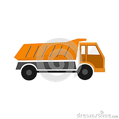 orange truck dump or lorry in flat design ,types transport car, industry illustration , icon vehicle, , Cartoon Illustration