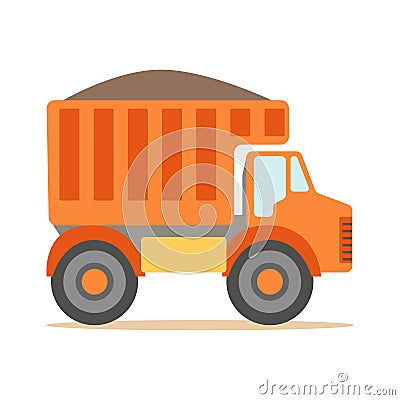 Orange Truck Loaded With Gravel , Part Of Roadworks And Construction Site Series Of Vector Illustrations Vector Illustration