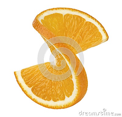 Orange twisted slice 2 isolated on white background Stock Photo