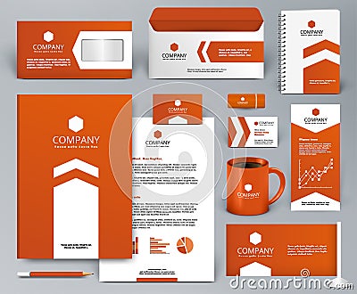 Orange universal branding design kit with arrow. Vector Illustration