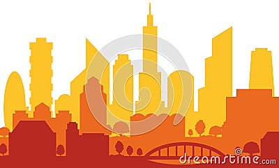 Orange urban architecture skyline with apartment buildings and office centres, isolated on white. Vector illustration Vector Illustration