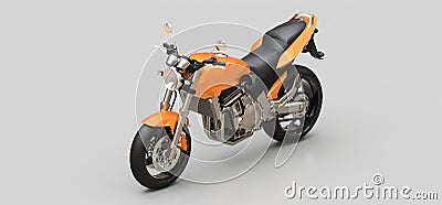 Orange urban sport two-seater motorcycle on a gray background. 3d illustration Cartoon Illustration