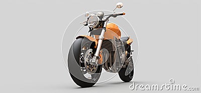 Orange urban sport two-seater motorcycle on a gray background. 3d illustration Cartoon Illustration