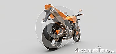 Orange urban sport two-seater motorcycle on a gray background. 3d illustration Cartoon Illustration