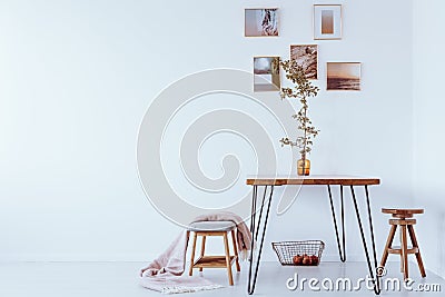 Simple dining room with stools Stock Photo