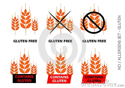 Orange Vector Gluten Free Signs on white background Vector Illustration